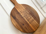 Handwritten Recipe Engraved Round Charcuterie Board