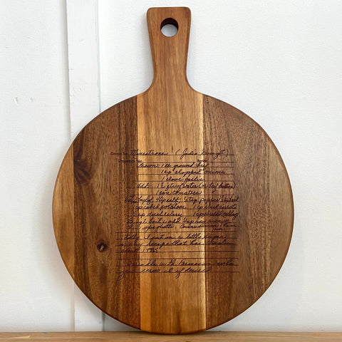 Handwritten Recipe Engraved Round Charcuterie Board