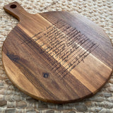 Handwritten Recipe Engraved Round Charcuterie Board