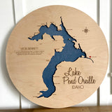 Round Lake Pend Oreille, Idaho Map Custom Engraved 3-D Wood Map Wall Hanging