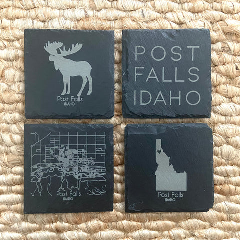 Set of 4 Post Falls, Idaho Slate Coasters