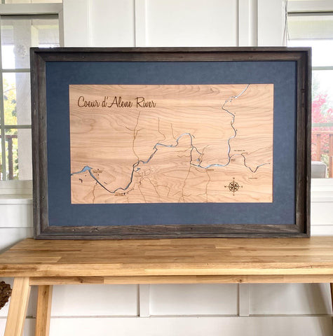 Coeur d’Alene River, Cataldo Idaho - Pinehurst Silver Valley North Fork Custom Engraved 3-D Wood Map