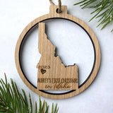 First Christmas in Idaho Round Circle Wood Christmas Ornament - Boise 2023