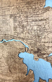 60x60" - XL 5 foot square 3-D Lake Coeur d'Alene Art with engraved roads