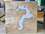 48x48" - XL 4 foot square 3-D Lake Pend Oreille Art with engraved roads