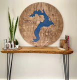 Round Lake Pend Oreille, Idaho Map Custom Engraved 3-D Wood Map Wall Hanging