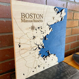 Boston, Massachusetts Custom Engraved 3-D Wood Map Wall Hanging