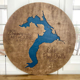 Round Lake Pend Oreille, Idaho Map Custom Engraved 3-D Wood Map Wall Hanging