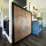 60x60" - XL 5 foot square 3-D Lake Coeur d'Alene Art with engraved roads