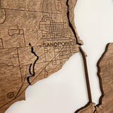 48x48" - XL 4 foot square 3-D Lake Pend Oreille Art with engraved roads