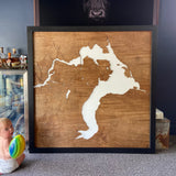 48x48" - XL 4 foot square 3-D Lake Pend Oreille Art with engraved roads