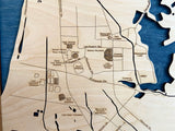 Closeup map view of the Baton Rouge map with detail of the Louisiana State campus locations