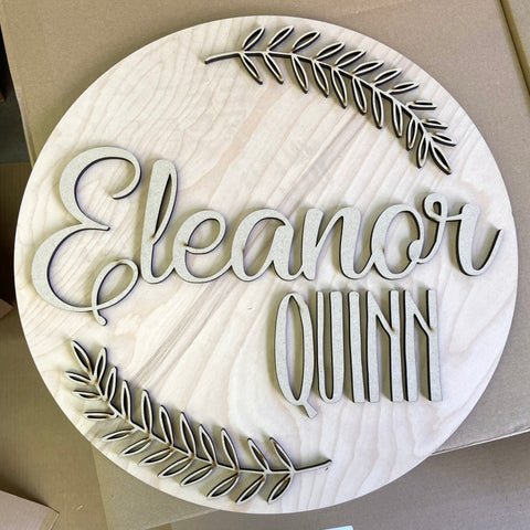 DIY Unfinished Wood Baby 3-D Name Sign 12"- 36" Round