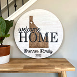 Wood 3-D Family Name Est. Sign 12"- 36" Round - Welcome Home Idaho