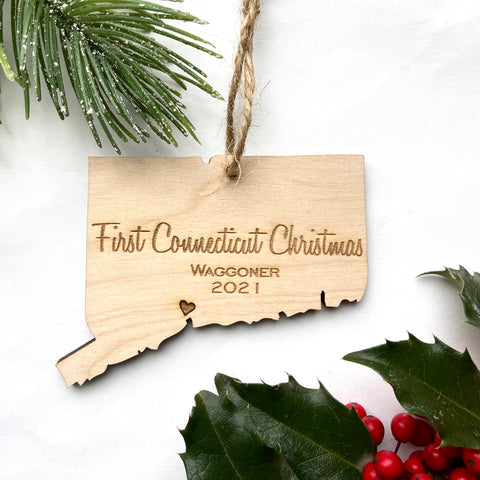 Connecticut Wood Christmas Ornament - First Connecticut Christmas