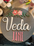 DIY Unfinished Wood Baby 3-D Name Sign 12"- 36" Round