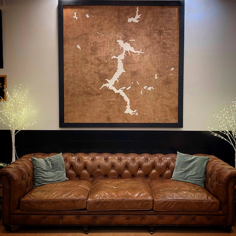 78x78" - XXL 6.5 foot square 3-D Lake Coeur d'Alene Art with engraved roads