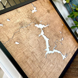 60x60" - XL 5 foot square 3-D Lake Coeur d'Alene Art with engraved roads