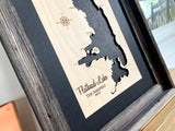 Framed Flathead Lake, Montana Engraved 3-D Wood Map Wall Hanging