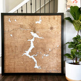 48x48" - XL 4 foot square 3-D Lake Coeur d'Alene Art with engraved roads