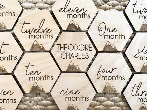 Mountains | Hexagon Baby Monthly Milestone Discs - FULL SET