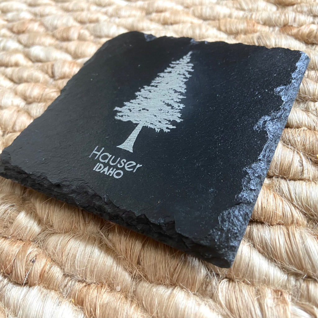 Hauser, Idaho Evergreen Slate Coaster – North Idaho Made