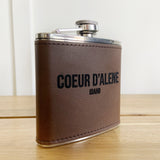 6oz Coeur d’Alene Camel Leatherette Stainless Steel Flask - personalized engraved flask
