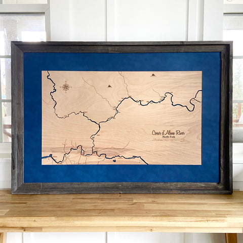 North Fork Coeur d’Alene River, Cataldo Idaho - Pinehurst Silver Valley North Fork Custom Engraved 3-D Wood Map