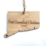 Connecticut Wood Christmas Ornament - First Connecticut Christmas