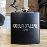6oz Coeur d’Alene Dark Beown Leatherette Stainless Steel Flask - personalized engraved flask