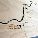 Coeur d’Alene River, Cataldo Idaho - Pinehurst Silver Valley North Fork Custom Engraved 3-D Wood Map
