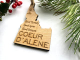 Good Friends, Good Wine, Good Times in Coeur d’Alene Idaho Wood Christmas Ornament