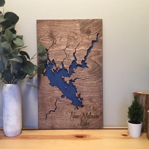 New Melones Lake, California Custom Engraved 3-D Wood Map Wall Hanging