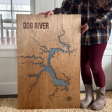 Dog River, Alabama Custom Engraved 3-D Wood Map Wall Hanging