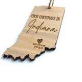 Indiana Wood Christmas Ornament - First Christmas in Indiana