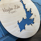 Round Lake Hayden, Idaho Map Custom Engraved 3-D Wood Map Wall Hanging