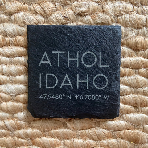 GPS Coordinates - Athol, Idaho Slate Coaster