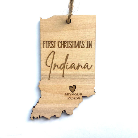 Indiana Wood Christmas Ornament - First Christmas in Indiana