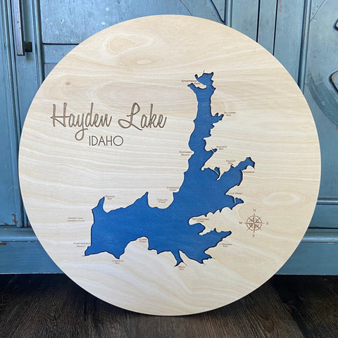 Round Lake Hayden, Idaho Map Custom Engraved 3-D Wood Map Wall Hanging