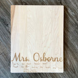 Engraved Handwriting Teacher Thank You Cherry or Maple Cutting Boards