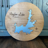 Round Lake Hayden, Idaho Map Custom Engraved 3-D Wood Map Wall Hanging