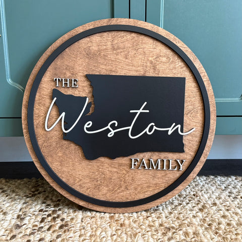 Washington 3-D Family Name Sign 18"- 36" Round