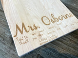 Engraved Handwriting Teacher Thank You Cherry or Maple Cutting Boards