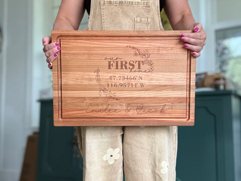 12x18” Thick Cherry Butcher Block with Juice Groove Personalized Engraved Cutting Board