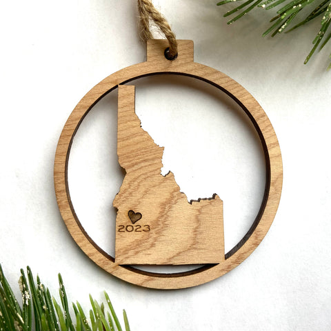 Idaho Round Circle Wood Christmas Ornament - Boise 2023