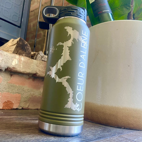 Olive Green Coeur D’Alene 32oz Double Wall Insulated Idaho Waterbottle