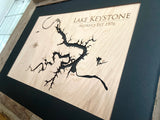 Lake Keystone Oklahoma wood map laser cut