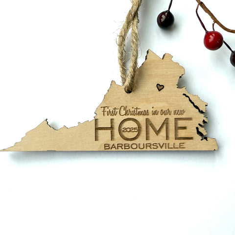 Virginia Wood Christmas Ornament - First Christmas in our new HOME