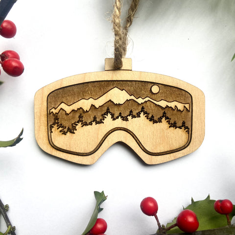 Ski Goggles with Mountains and Trees Silhouette Ornament