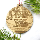 CDA, Coeur d’Alene City Map Idaho Round Wood Christmas Ornament